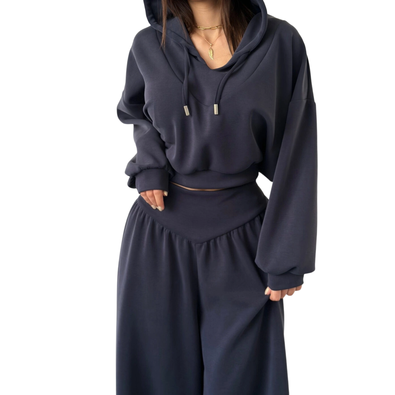 🔥Damen-Set aus kurzem Hoodie und weit geschnittener Hose🔥