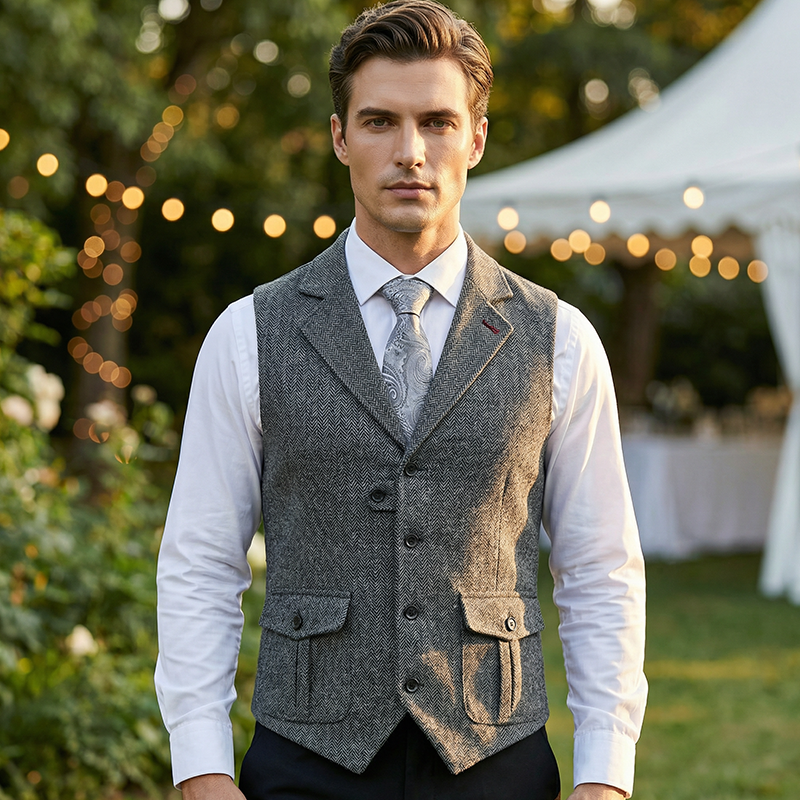 🎯🎯 Das neue Modell 2026 ist da!！🎽Herren-Weste aus klassischem Tweed mit Fischgrätenmuster