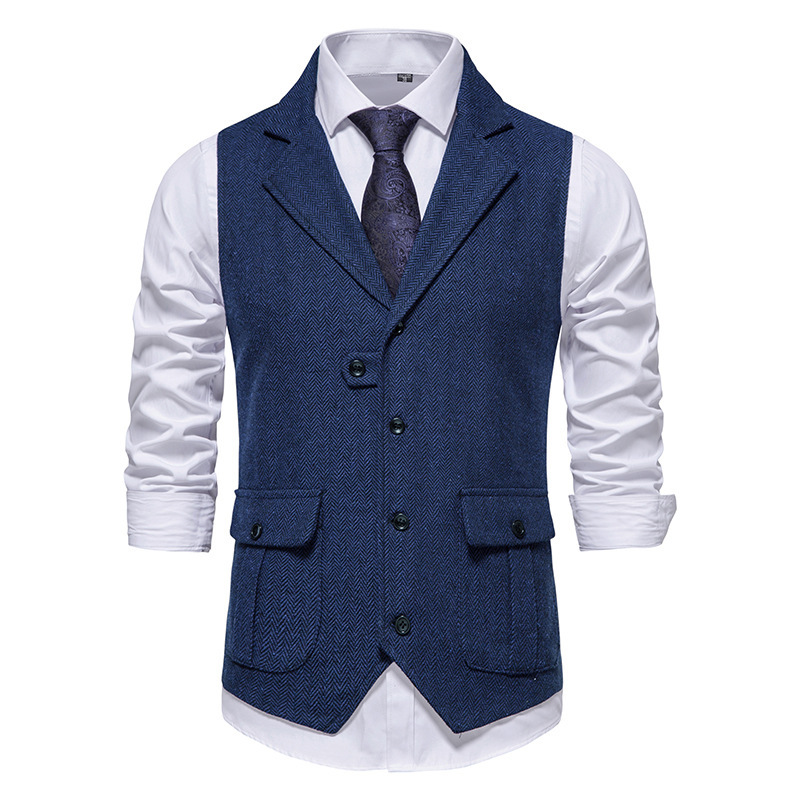 VÍCTOR - Chaleco sartorial clásico de vestir con solapas y micro-textura™