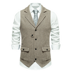 THIAGO - Chaleco sartorial clásico en paño de espiga beige con solapas™