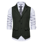 VALERIO - Chaleco sartorial clásico en paño de espiga verde oliva con solapas™