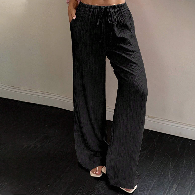 INÉS - Pantalones de lino de corte ancho con textura rugosa y cintura con cordón™