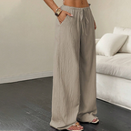 INÉS - Pantalones de lino de corte ancho con textura rugosa y cintura con cordón™
