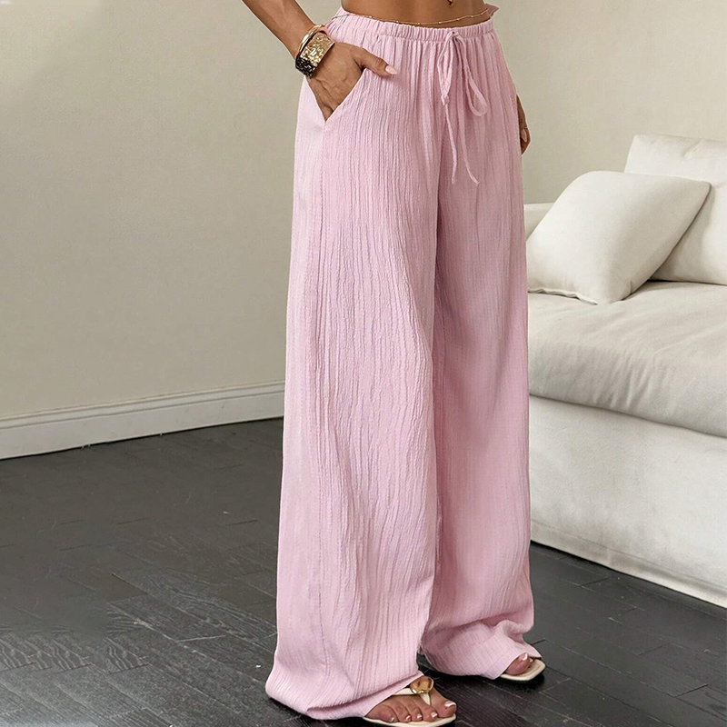 INÉS - Pantalones de lino de corte ancho con textura rugosa y cintura con cordón™