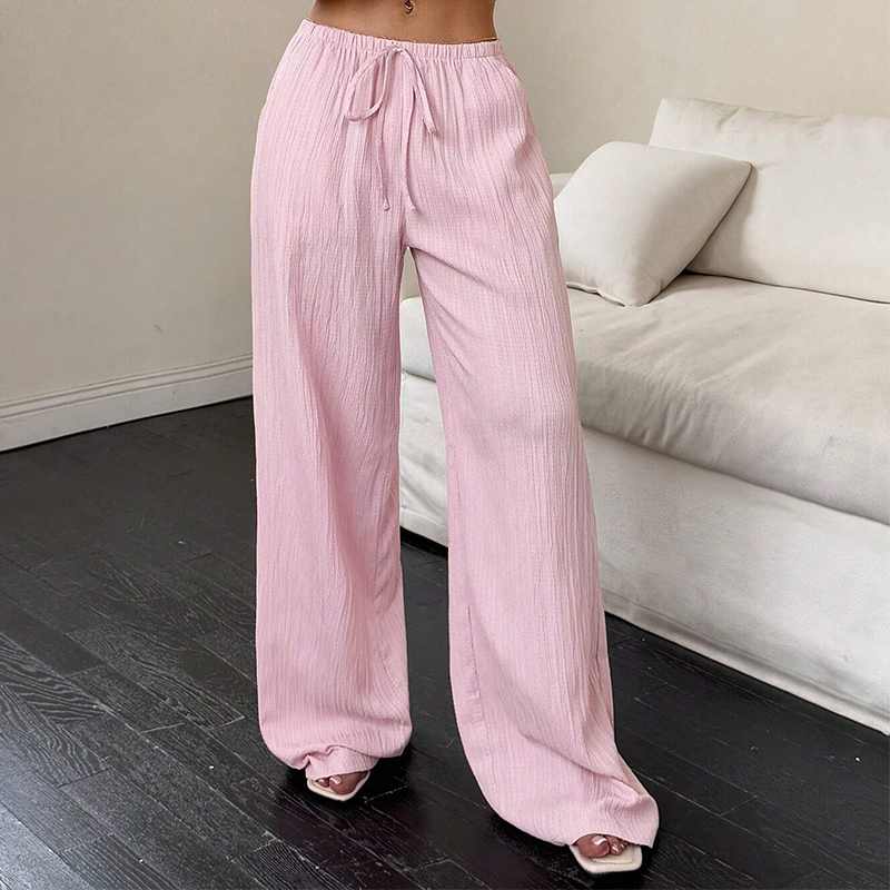 INÉS - Pantalones de lino de corte ancho con textura rugosa y cintura con cordón™