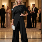 👗 Elegante Ein-Schulter-Jumpsuit für Damen – Weite Beine, Wickelrock-Design & Atmungsaktiv – Für Cocktailpartys & Hochzeiten