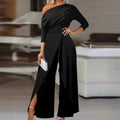 👗 Elegante Ein-Schulter-Jumpsuit für Damen – Weite Beine, Wickelrock-Design & Atmungsaktiv – Für Cocktailpartys & Hochzeiten