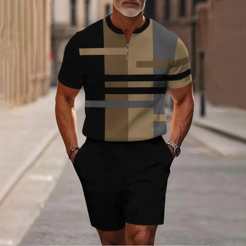 🔥50% RABATT🔥 Herren-Set: Hemd und Shorts mit Viertelreißverschluss