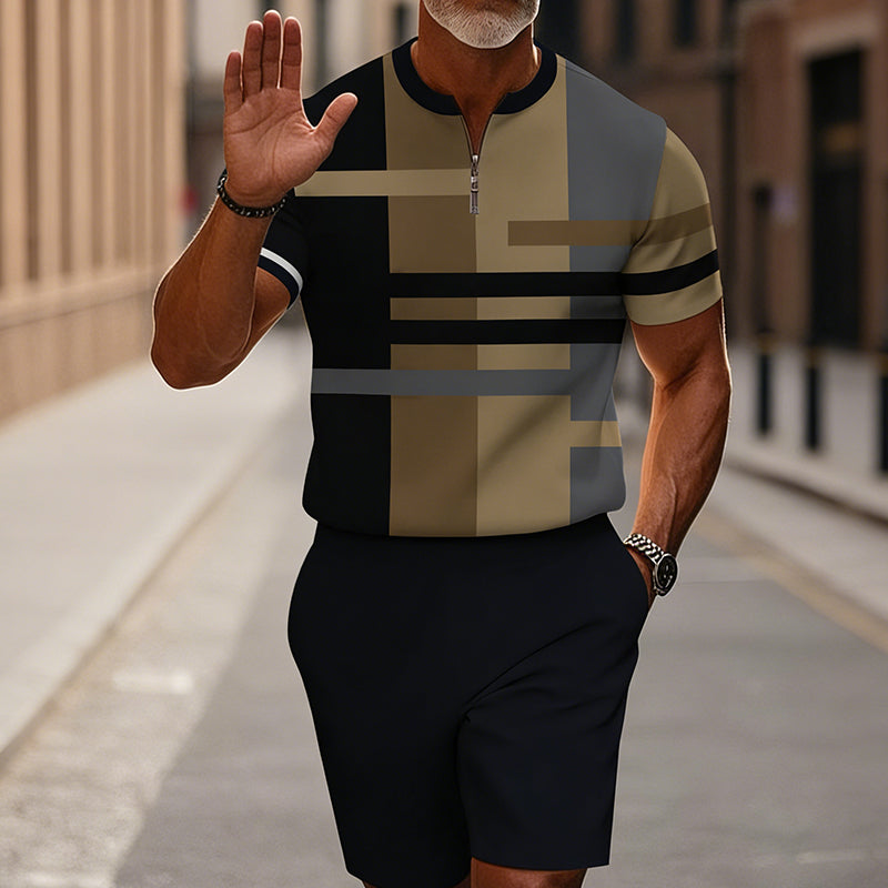 🔥50% RABATT🔥 Herren-Set: Hemd und Shorts mit Viertelreißverschluss