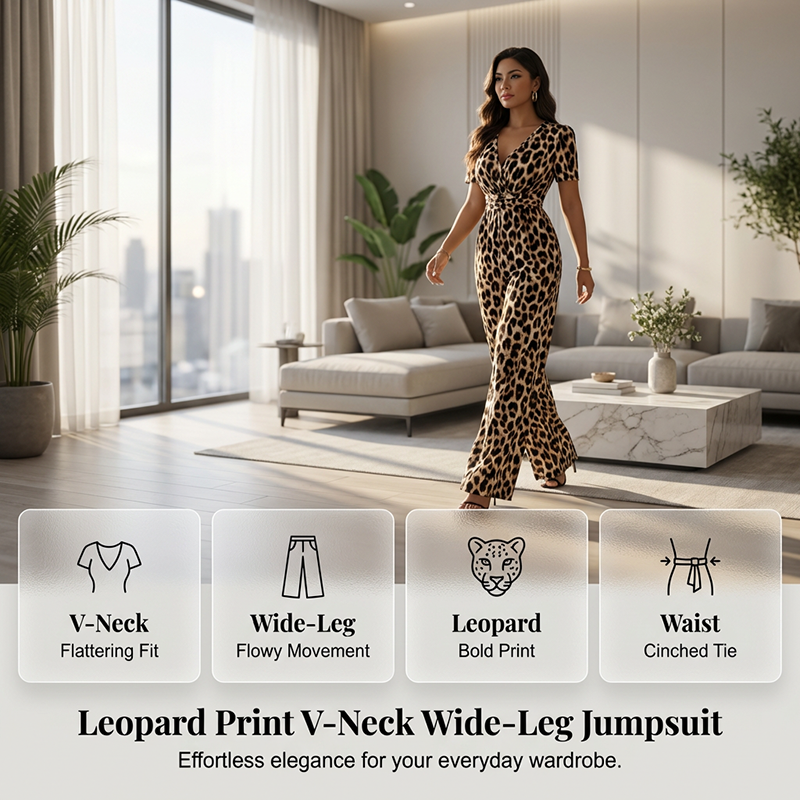 👗 50% RABATT! 🐆 Leoparden-Jumpsuit – V-Ausschnitt, Tailliert & Weites Bein Im Retro Y2K Style Für Einen Trendigen Look 💃