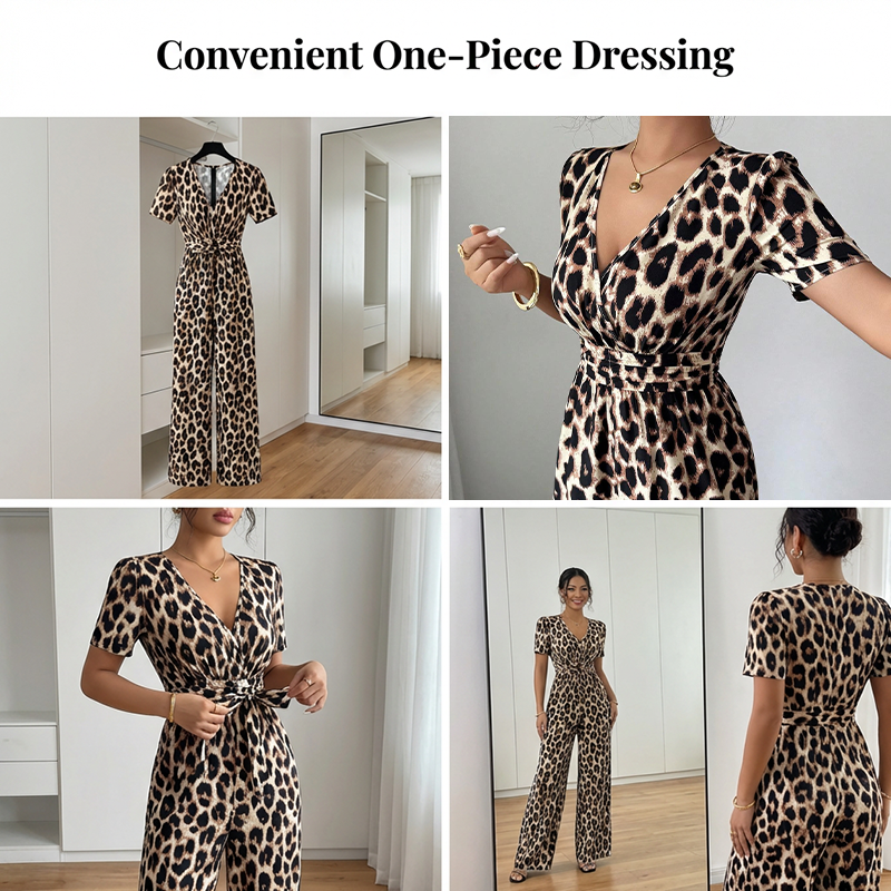 👗 50% RABATT! 🐆 Leoparden-Jumpsuit – V-Ausschnitt, Tailliert & Weites Bein Im Retro Y2K Style Für Einen Trendigen Look 💃
