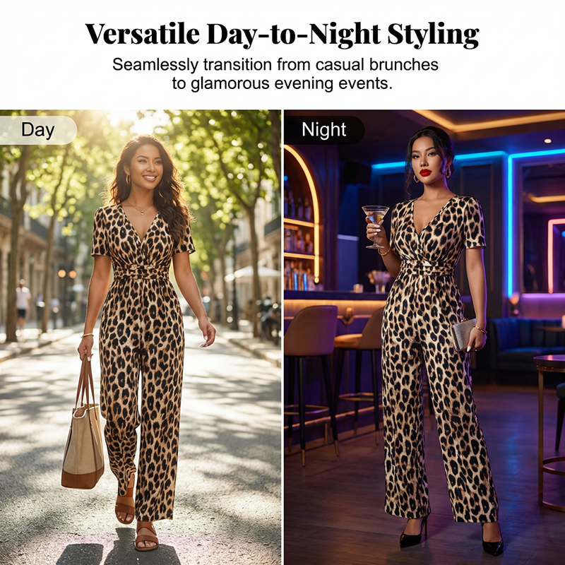 👗 50% RABATT! 🐆 Leoparden-Jumpsuit – V-Ausschnitt, Tailliert & Weites Bein Im Retro Y2K Style Für Einen Trendigen Look 💃