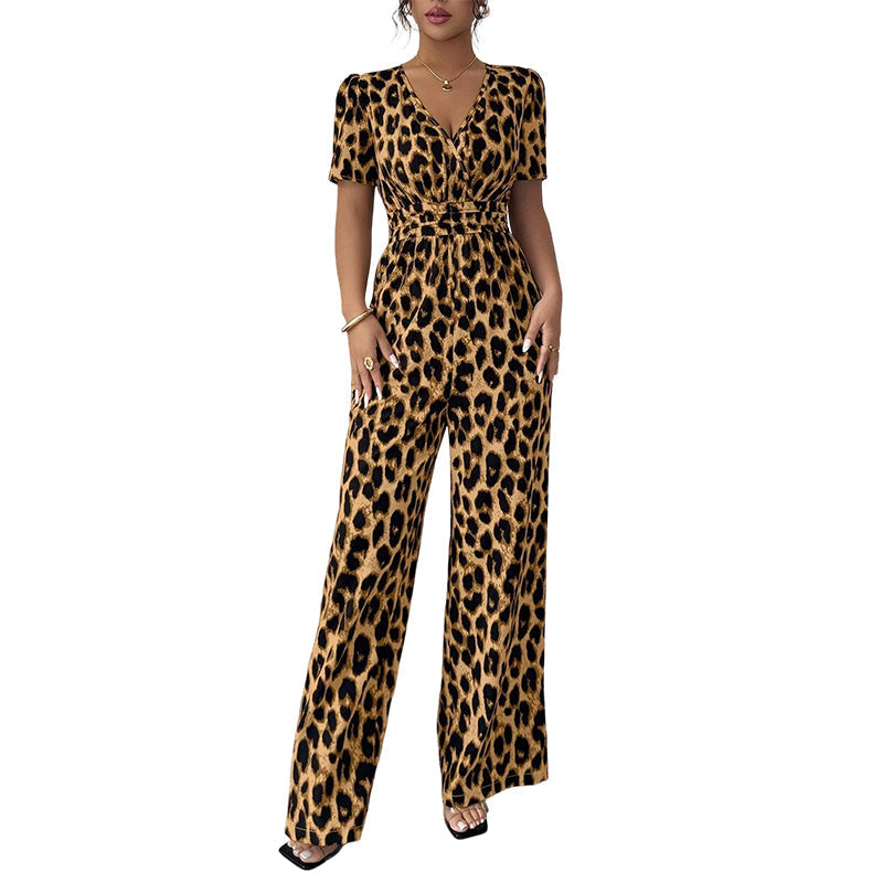 👗 50% RABATT! 🐆 Leoparden-Jumpsuit – V-Ausschnitt, Tailliert & Weites Bein Im Retro Y2K Style Für Einen Trendigen Look 💃