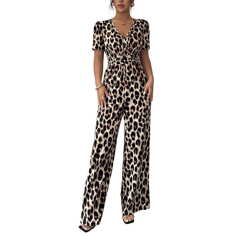 👗 50% RABATT! 🐆 Leoparden-Jumpsuit – V-Ausschnitt, Tailliert & Weites Bein Im Retro Y2K Style Für Einen Trendigen Look 💃