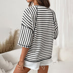 OLIVIA - Camiseta holgada de rayas con cuello redondo y manga amplia™