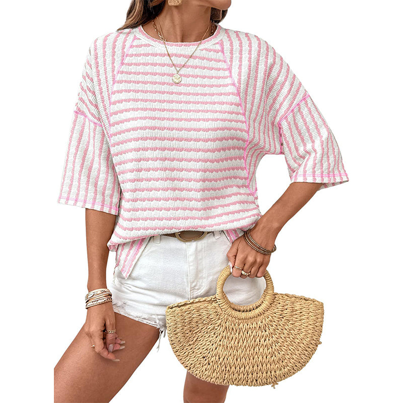 OLIVIA - Camiseta holgada de rayas con cuello redondo y manga amplia™