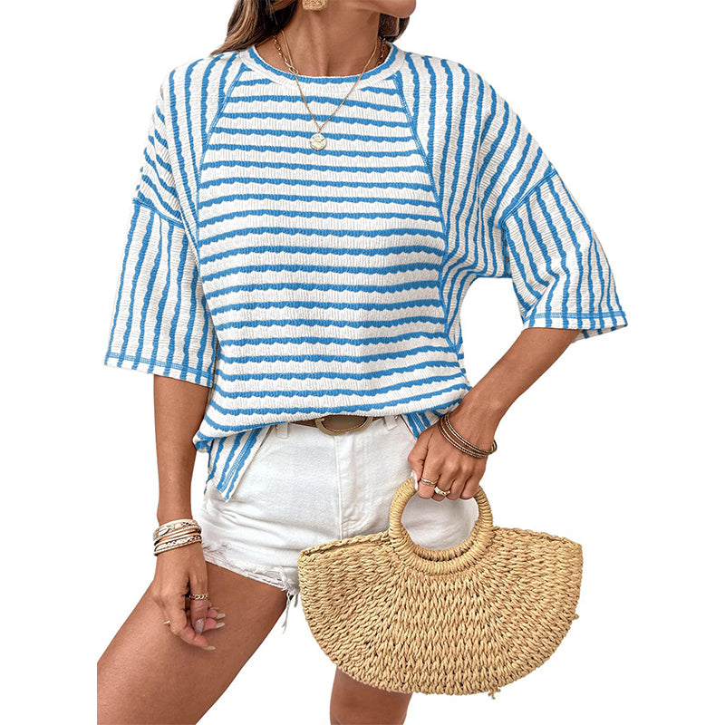 OLIVIA - Camiseta holgada de rayas con cuello redondo y manga amplia™
