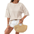 OLIVIA - Camiseta holgada de rayas con cuello redondo y manga amplia™