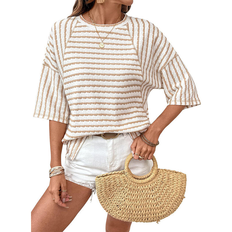 OLIVIA - Camiseta holgada de rayas con cuello redondo y manga amplia™