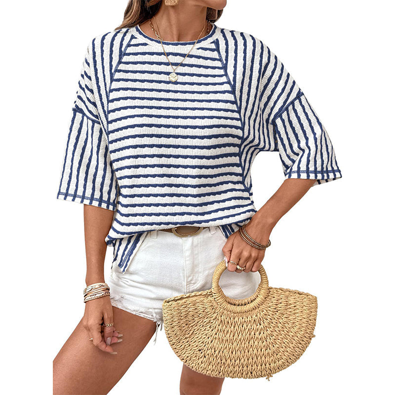OLIVIA - Camiseta holgada de rayas con cuello redondo y manga amplia™