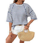 OLIVIA - Camiseta holgada de rayas con cuello redondo y manga amplia™