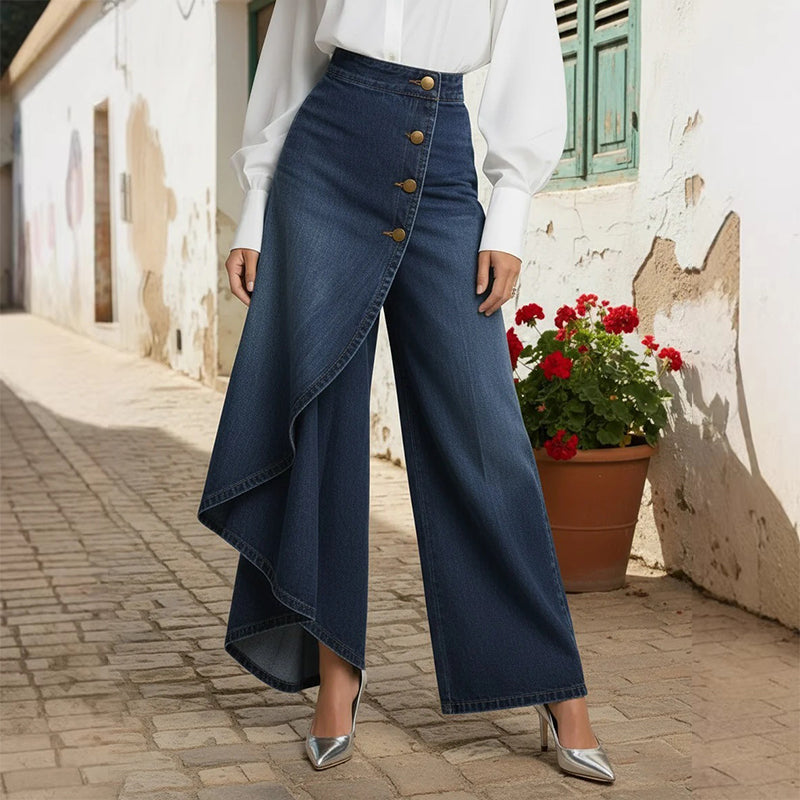 CLEO - Vaqueros de pernera ancha con panel asimétrico cruzado y botones™