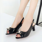 JIMENA - Zapatos destalonados peep-toe con lazo metalizado y tacón sensato™
