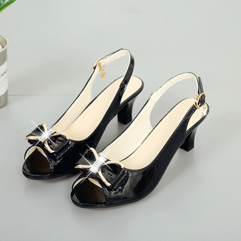 JIMENA - Zapatos destalonados peep-toe con lazo metalizado y tacón sensato™