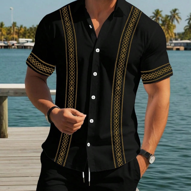 XAVI - Conjunto estival de camisa y bermuda con cenefa bordada™