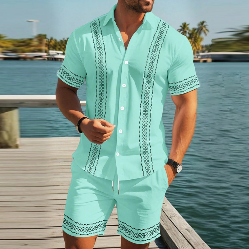 XAVI - Conjunto estival de camisa y bermuda con cenefa bordada™