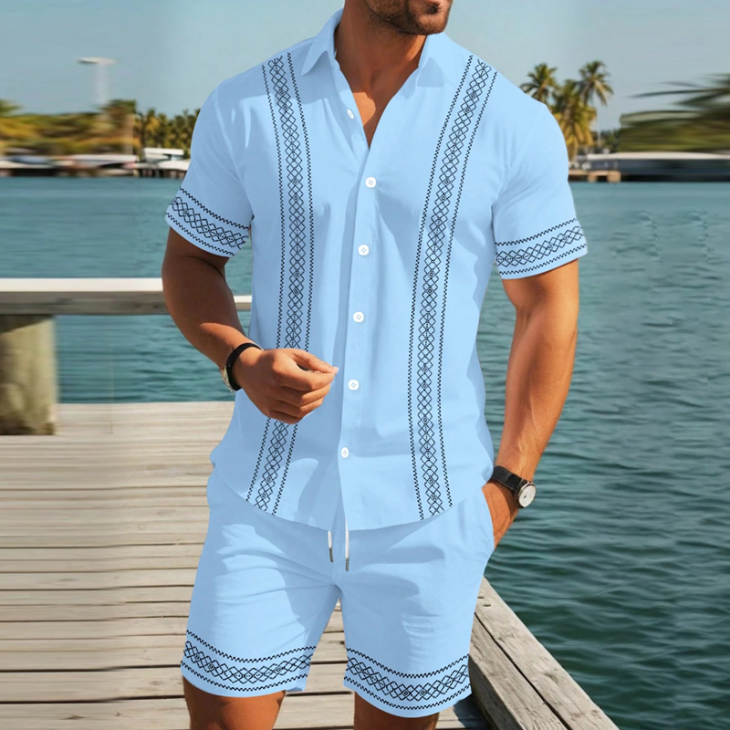 XAVI - Conjunto estival de camisa y bermuda con cenefa bordada™
