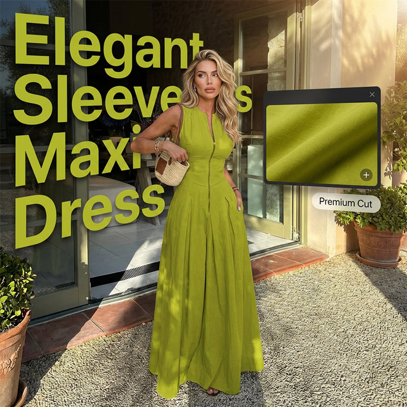 Ärmelloses Maxikleid in A-Linie mit Reißverschluss vorne