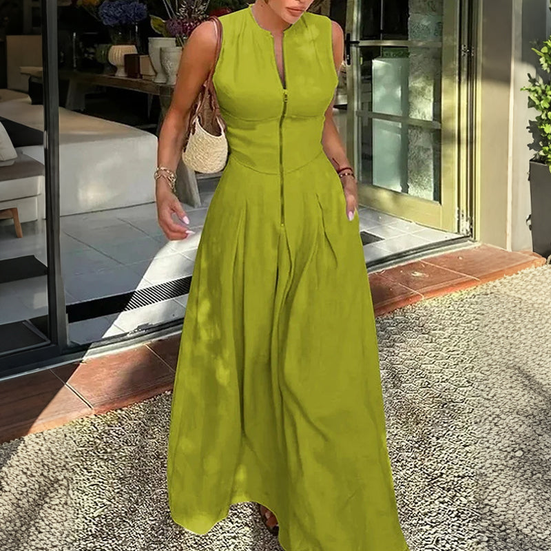 Ärmelloses Maxikleid in A-Linie mit Reißverschluss vorne