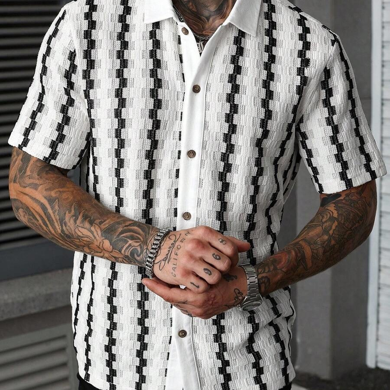JONÁS - Camisa de punto de manga corta con patrón geométrico retro™