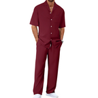 👔 50% DE RÉDUCTION ✨ Ensemble décontracté homme – Chemise col cubain & pantalon ample – Tissu léger, coupe fluide, parfait pour les vacances ou les journées chaudes 🌴