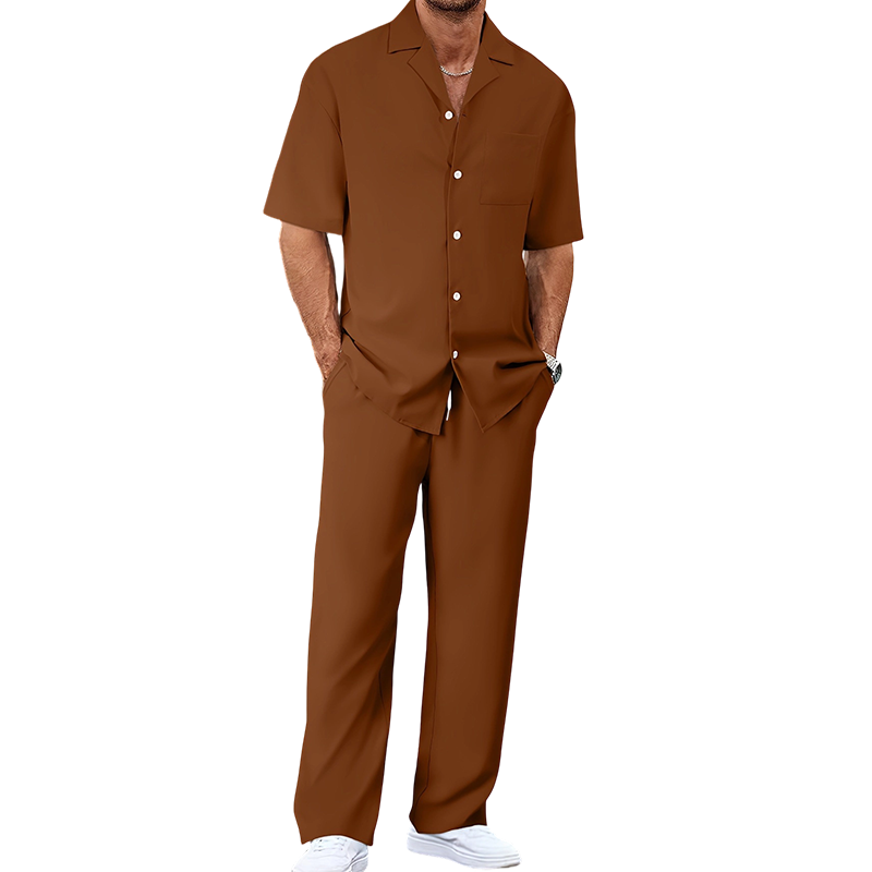 👔 50% DE RÉDUCTION ✨ Ensemble décontracté homme – Chemise col cubain & pantalon ample – Tissu léger, coupe fluide, parfait pour les vacances ou les journées chaudes 🌴