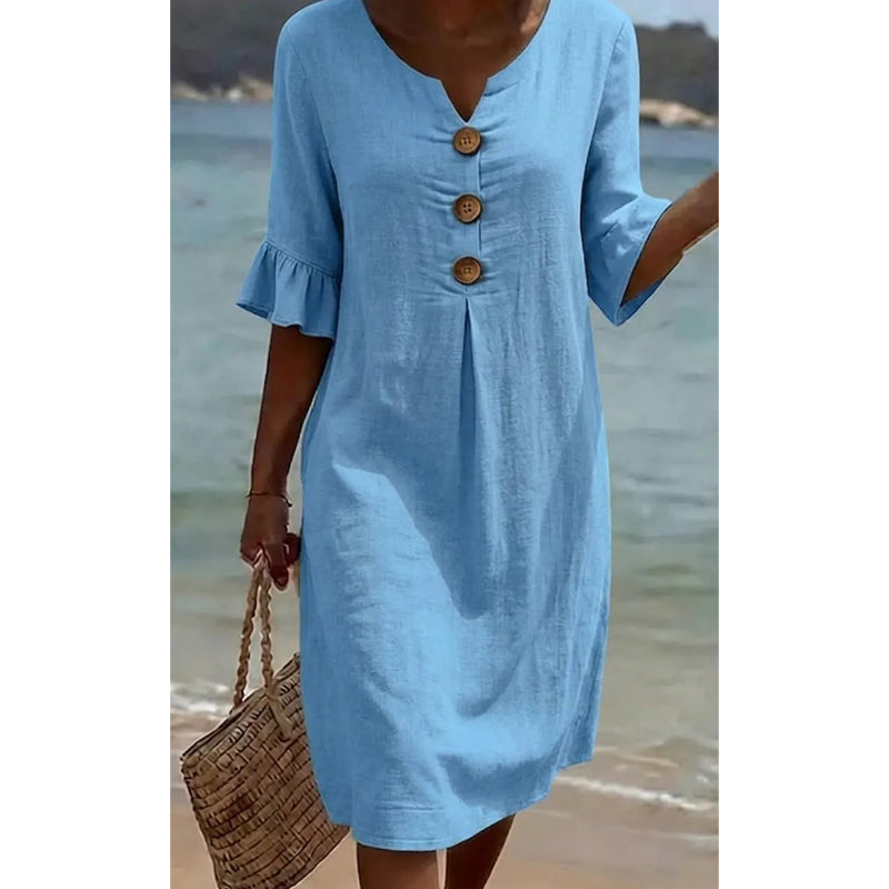 👗Robe en coton pour femme – couleur unie, confortable et respirante – idéale au quotidien, à la plage et pour les loisirs – coupe légère et décontractée