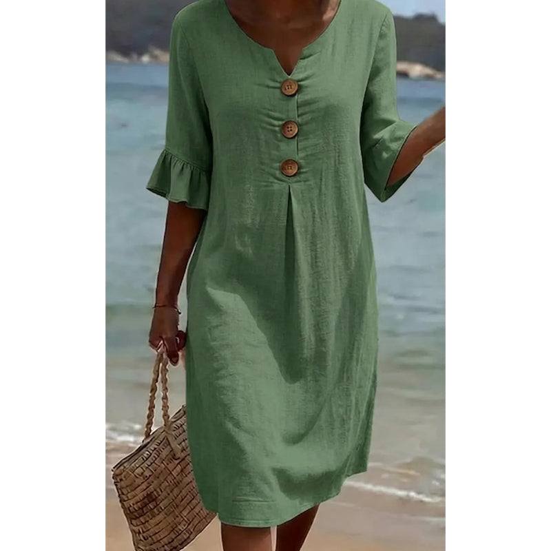👗Robe en coton pour femme – couleur unie, confortable et respirante – idéale au quotidien, à la plage et pour les loisirs – coupe légère et décontractée