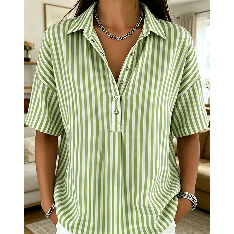 🎁Neuwaren 50% Rabatt💥Damen Kurzarmshirt – Gestreift & Lässig 🌿 Für Alltag & Freizeit