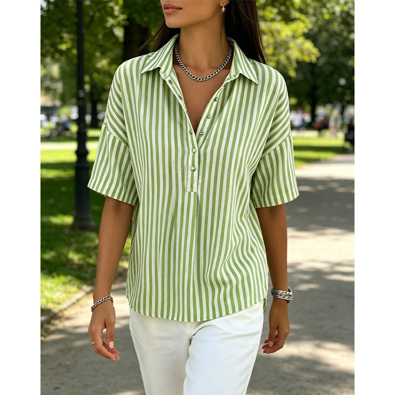 🎁Neuwaren 50% Rabatt💥Damen Kurzarmshirt – Gestreift & Lässig 🌿 Für Alltag & Freizeit