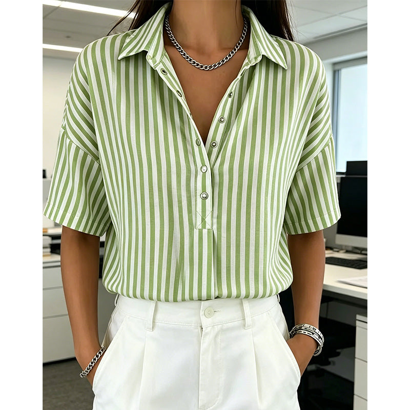 🎁Neuwaren 50% Rabatt💥Damen Kurzarmshirt – Gestreift & Lässig 🌿 Für Alltag & Freizeit