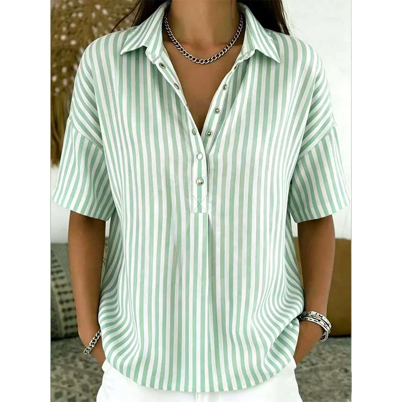 🎁Neuwaren 50% Rabatt💥Damen Kurzarmshirt – Gestreift & Lässig 🌿 Für Alltag & Freizeit