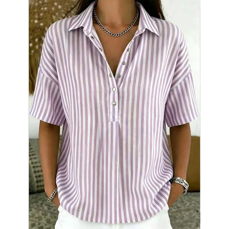 🎁Neuwaren 50% Rabatt💥Damen Kurzarmshirt – Gestreift & Lässig 🌿 Für Alltag & Freizeit