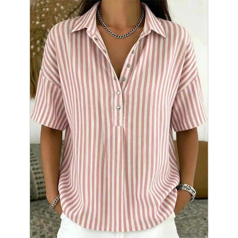 🎁Neuwaren 50% Rabatt💥Damen Kurzarmshirt – Gestreift & Lässig 🌿 Für Alltag & Freizeit