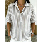 🎁Neuwaren 50% Rabatt💥Damen Kurzarmshirt – Gestreift & Lässig 🌿 Für Alltag & Freizeit
