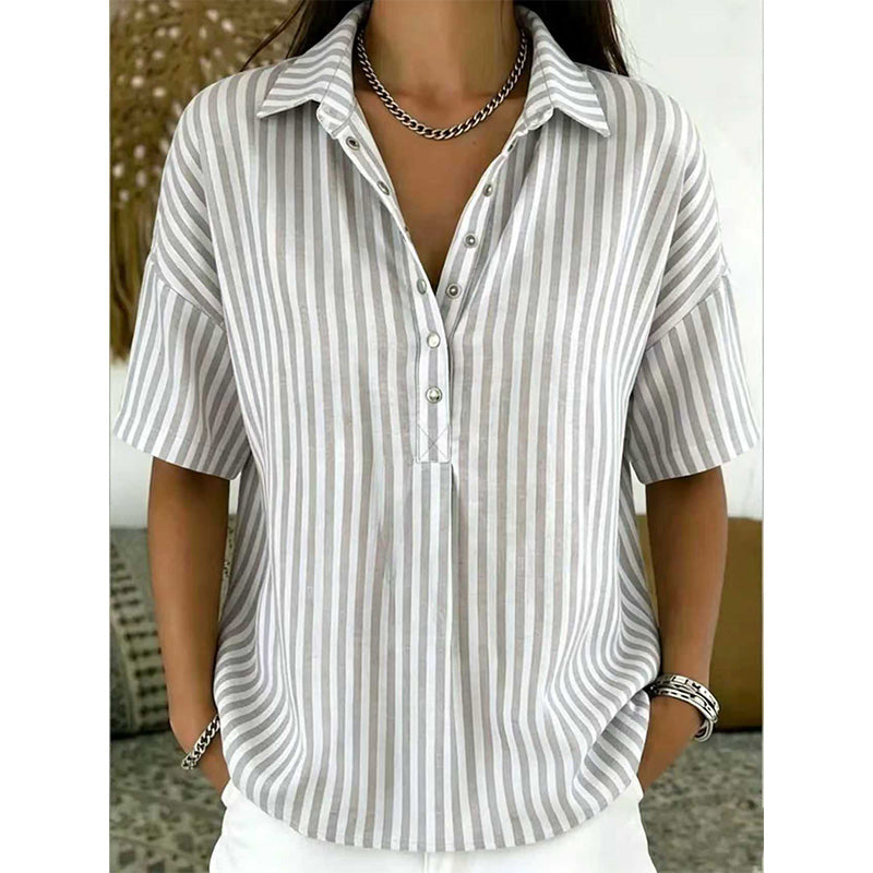 🎁Neuwaren 50% Rabatt💥Damen Kurzarmshirt – Gestreift & Lässig 🌿 Für Alltag & Freizeit