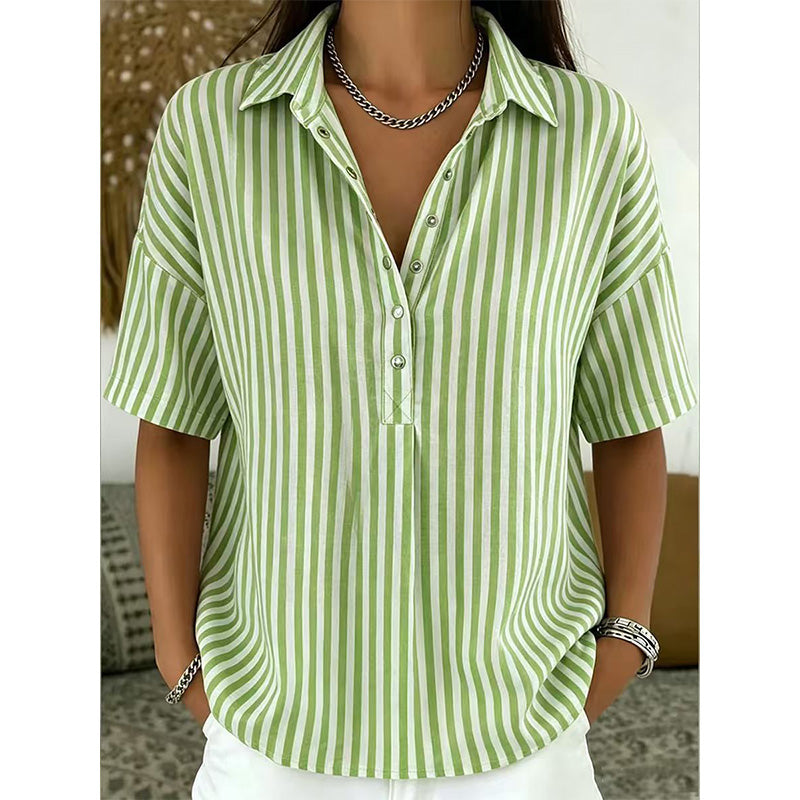 🎁Neuwaren 50% Rabatt💥Damen Kurzarmshirt – Gestreift & Lässig 🌿 Für Alltag & Freizeit
