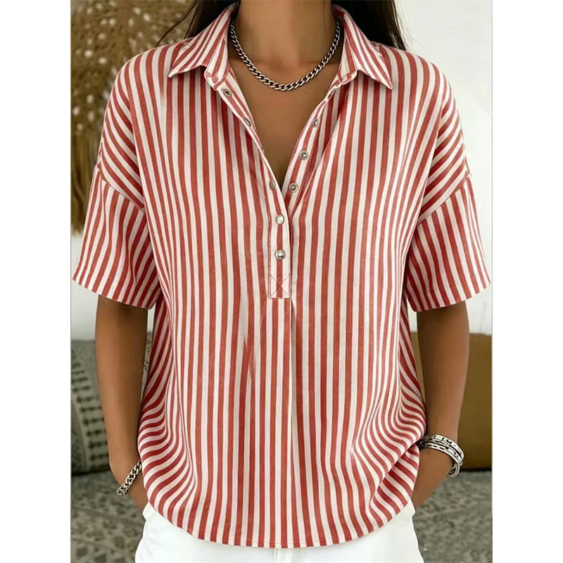 🎁Neuwaren 50% Rabatt💥Damen Kurzarmshirt – Gestreift & Lässig 🌿 Für Alltag & Freizeit