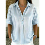 🎁Neuwaren 50% Rabatt💥Damen Kurzarmshirt – Gestreift & Lässig 🌿 Für Alltag & Freizeit