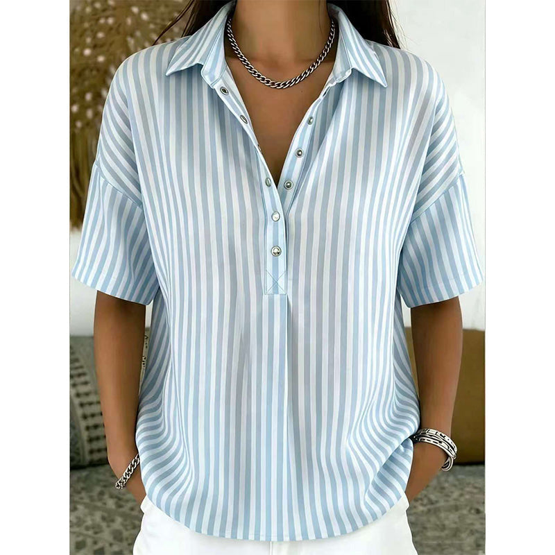 🎁Neuwaren 50% Rabatt💥Damen Kurzarmshirt – Gestreift & Lässig 🌿 Für Alltag & Freizeit